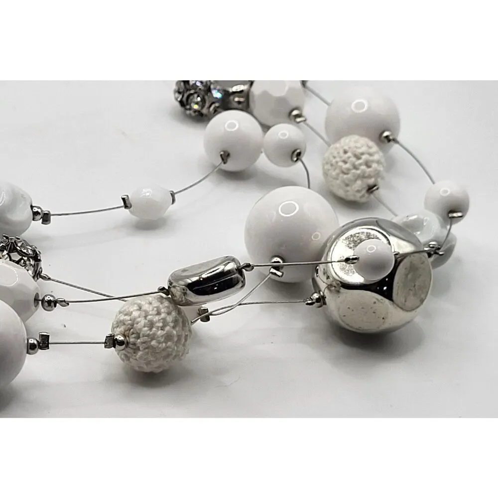 Vintage 90s Fashion White Silver Floating Station Necklace Chunky 22in